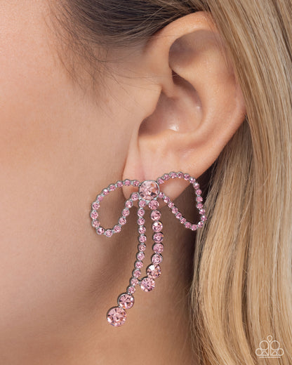 Black Tie Bow Pink Earrings - Jewelry by Bretta