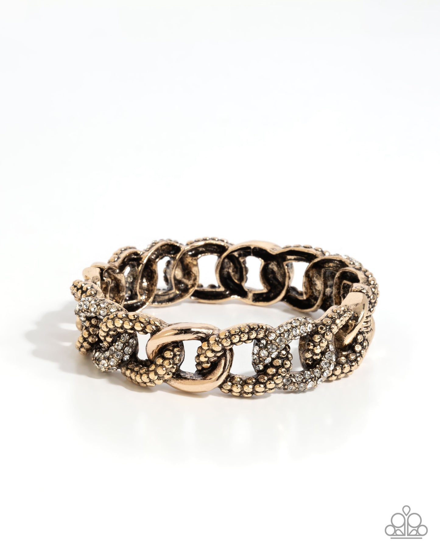 A  gold chain bracelet with textured pavé accents, photographed on a clean white background.