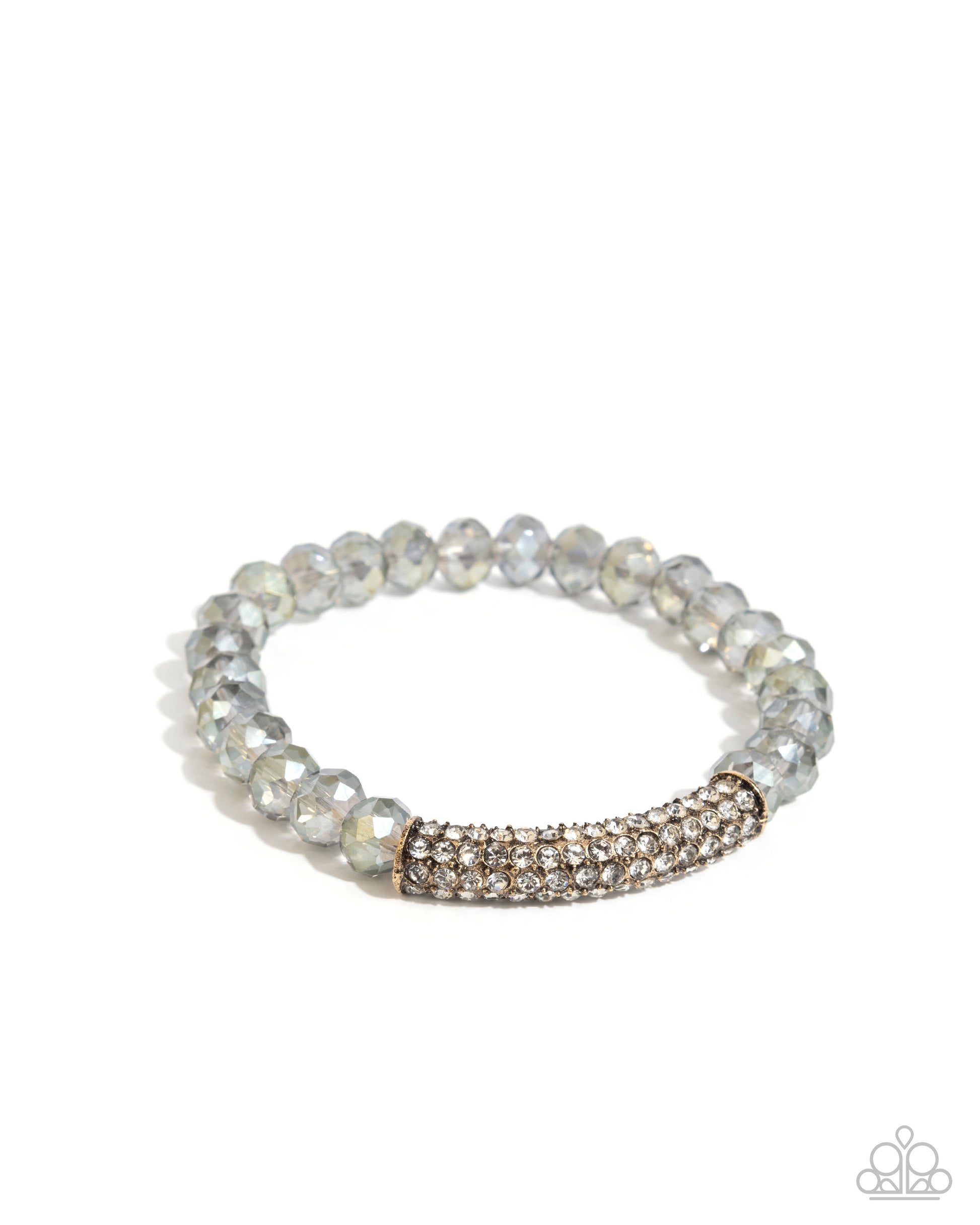 Silver beaded bracelet with a rose gold accent on a white background