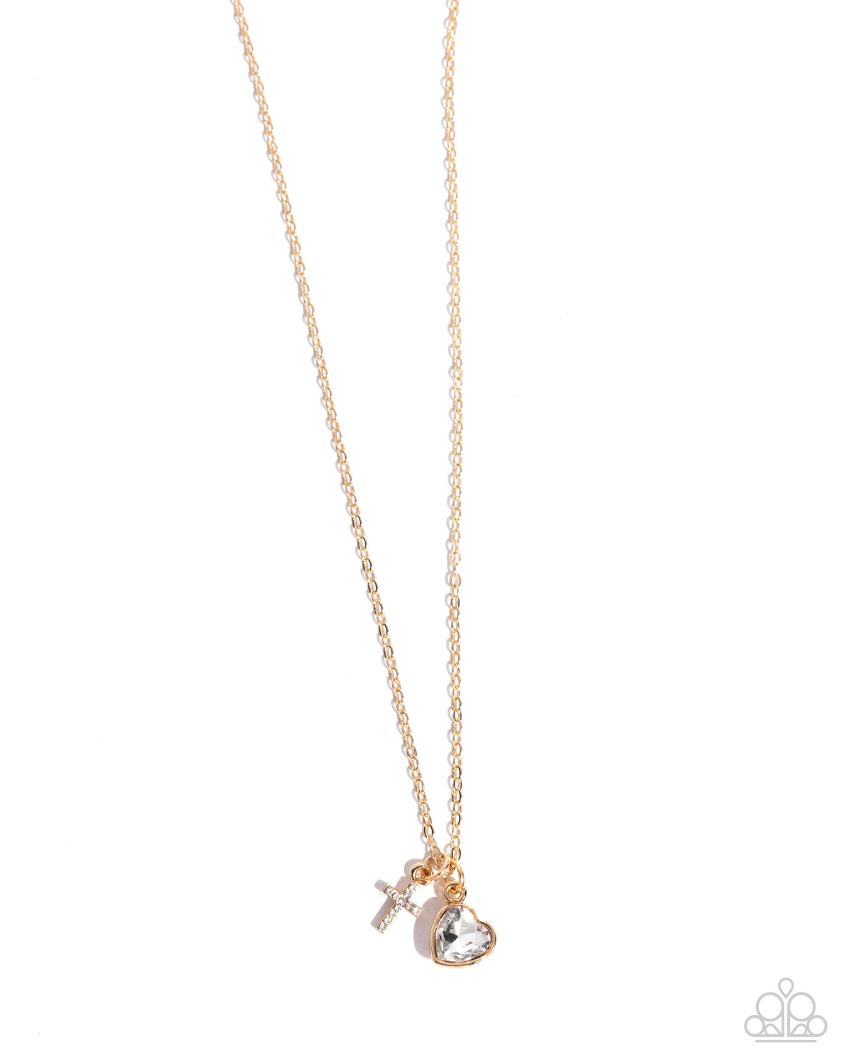 Paparazzi Blessed Brilliance gold heart and cross necklace, product image | Jewelry by Bretta