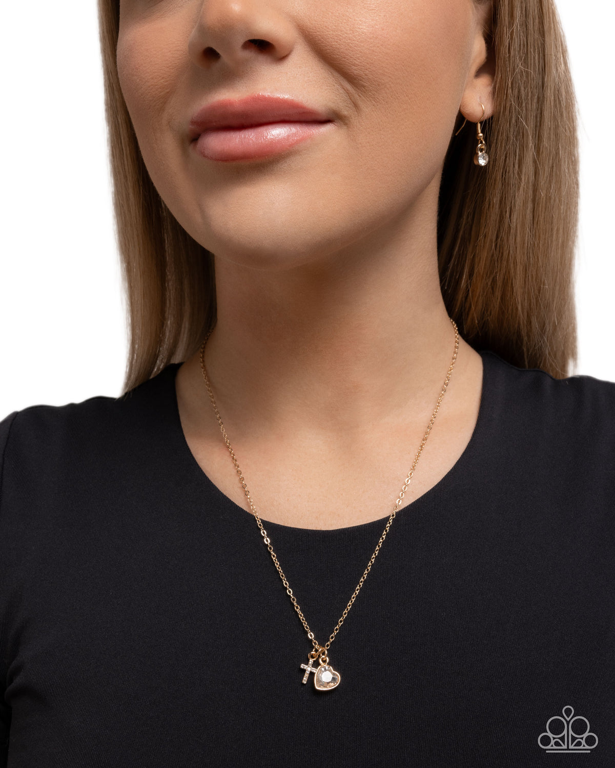 Paparazzi Blessed Brilliance gold heart and cross necklace, alternate image 2 | Jewelry by Bretta