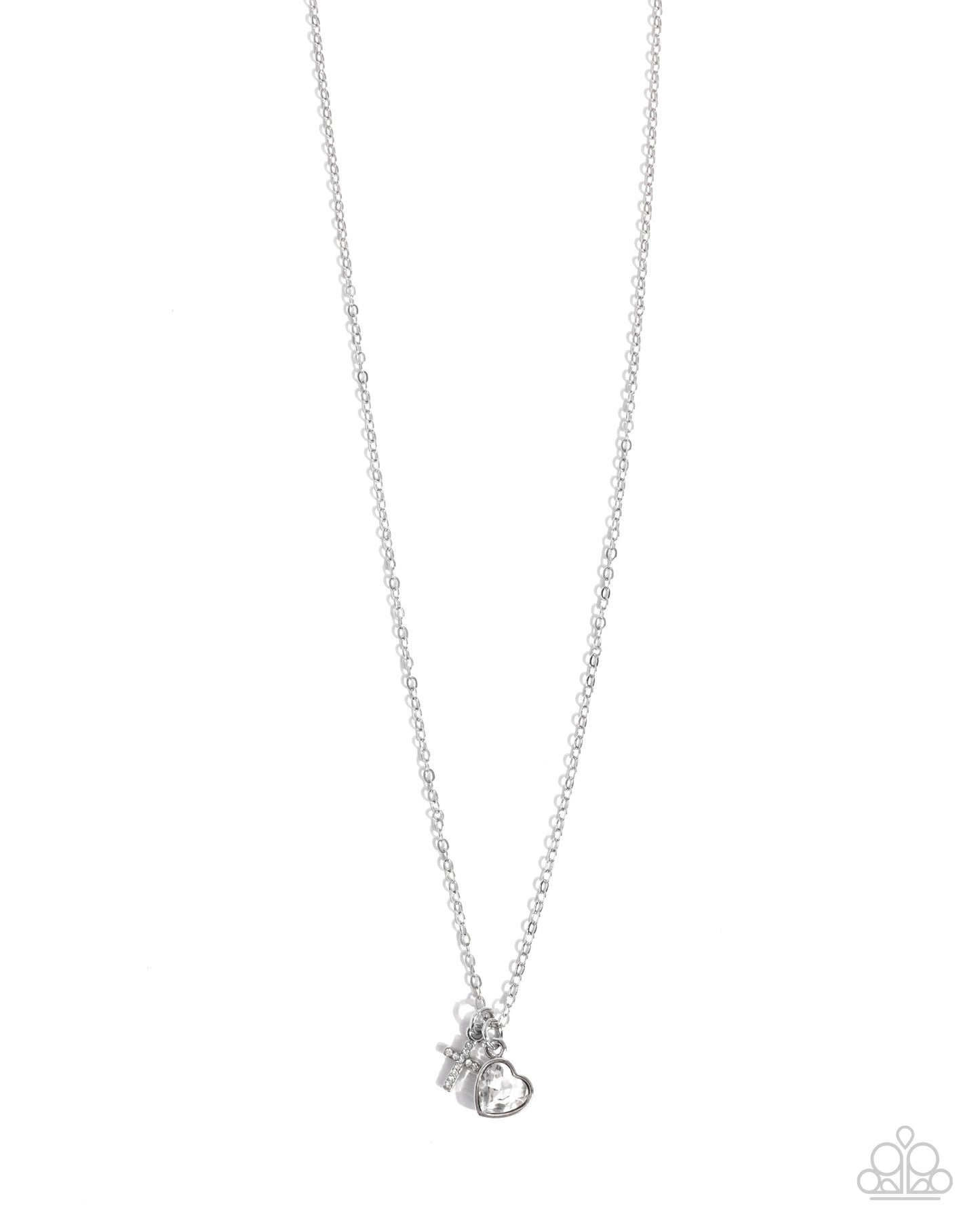 Silver necklace with a small pendant on a white background