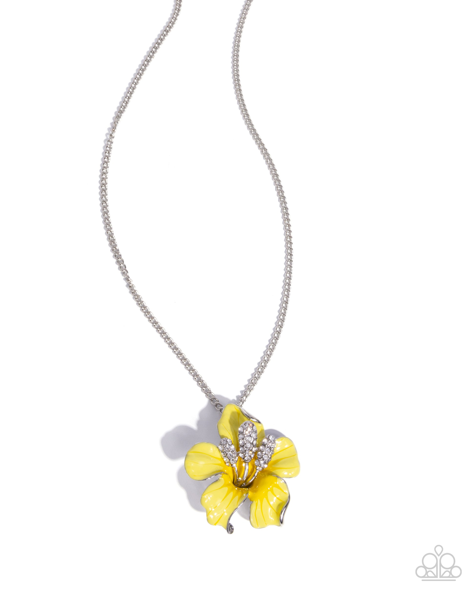 Necklace with a yellow flower pendant on a white background