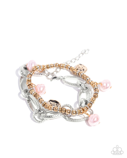 Textured Tempest Pink Pearl Mixed Metal Bracelet Set by Paparazzi Accessories