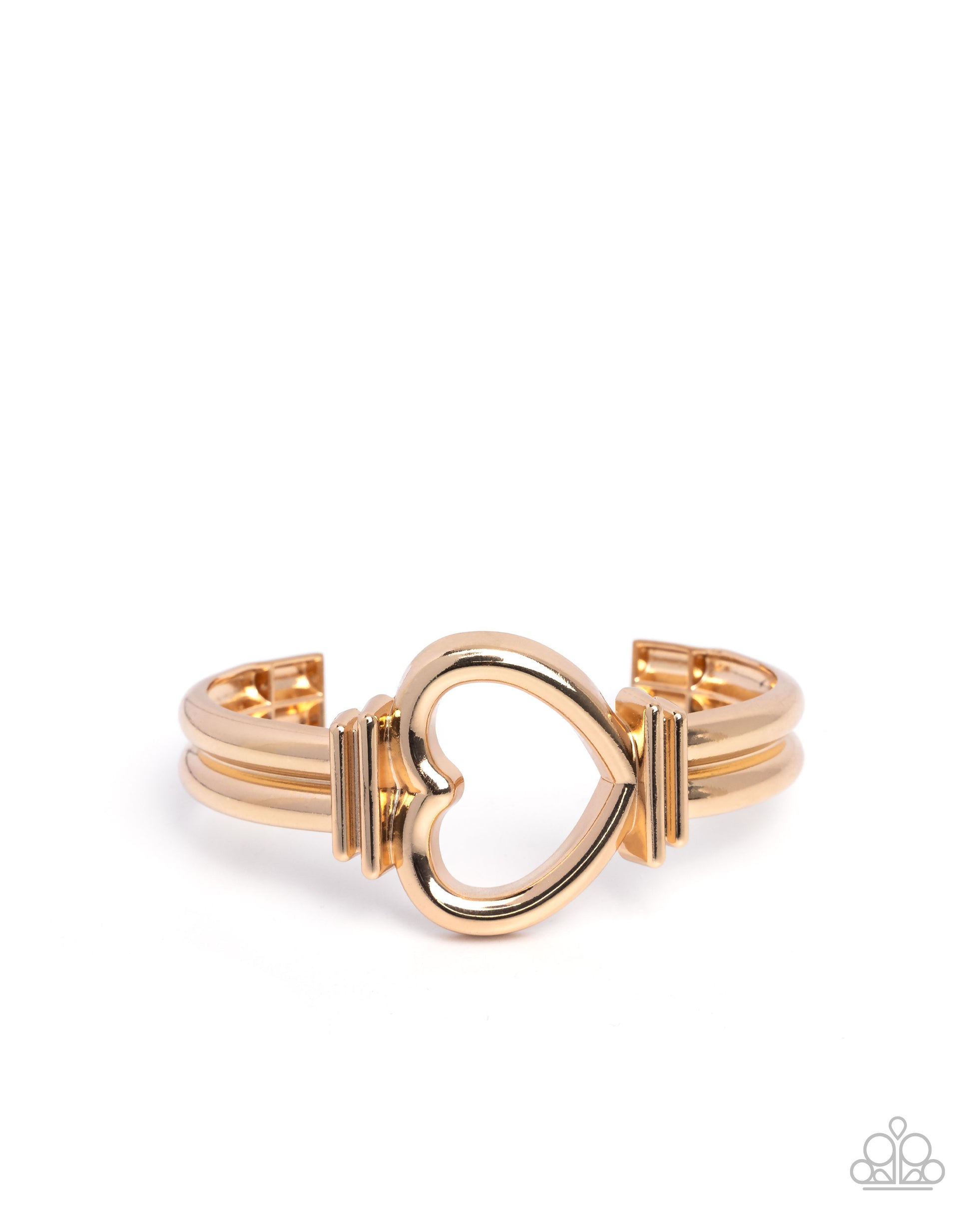 Rose gold bracelet with heart design on a white background