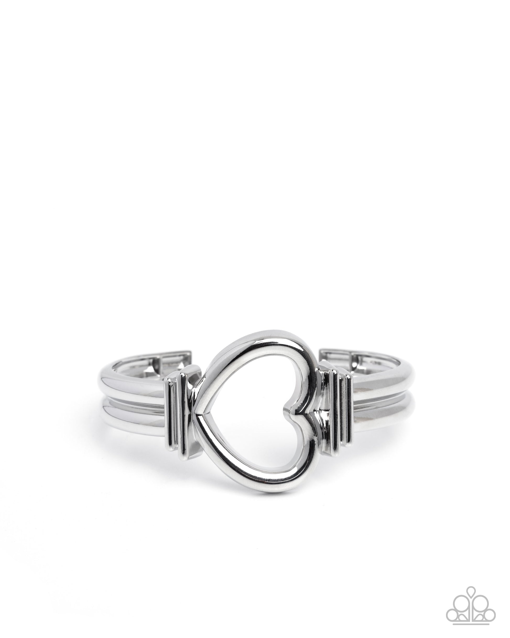 Silver heart-shaped bracelet on a white background