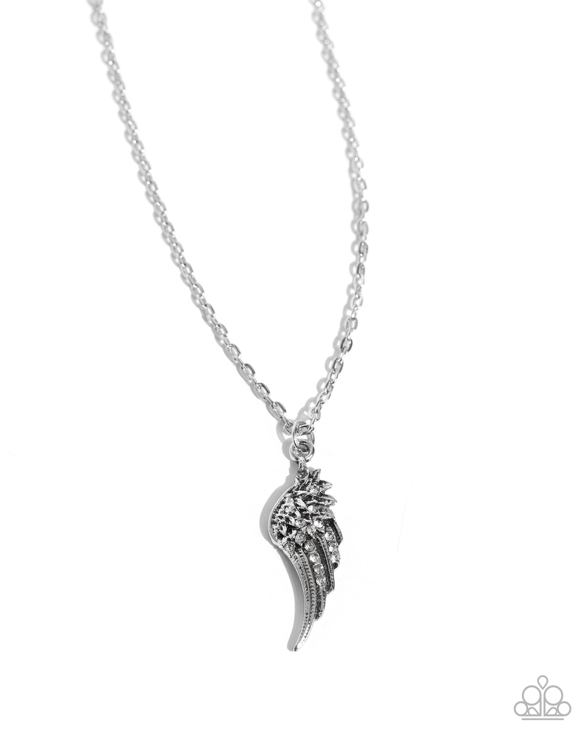 Notorious Nomad white rhinestone angel wing necklace with matching earrings