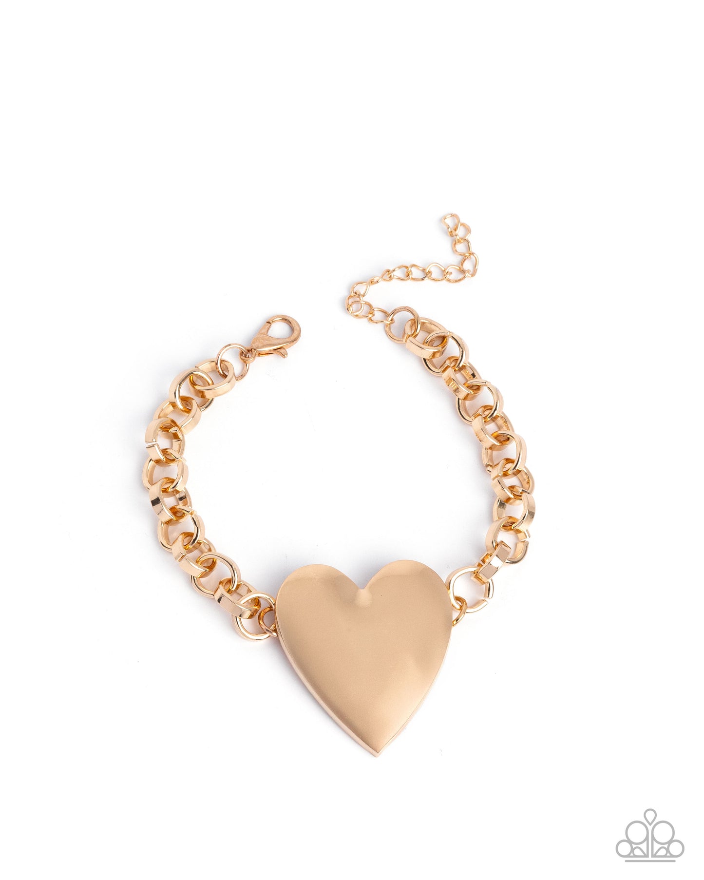 Gold heart-shaped bracelet on a white background