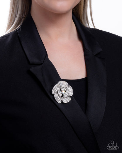 Festive Flourish White Brooch - Jewelry by Bretta