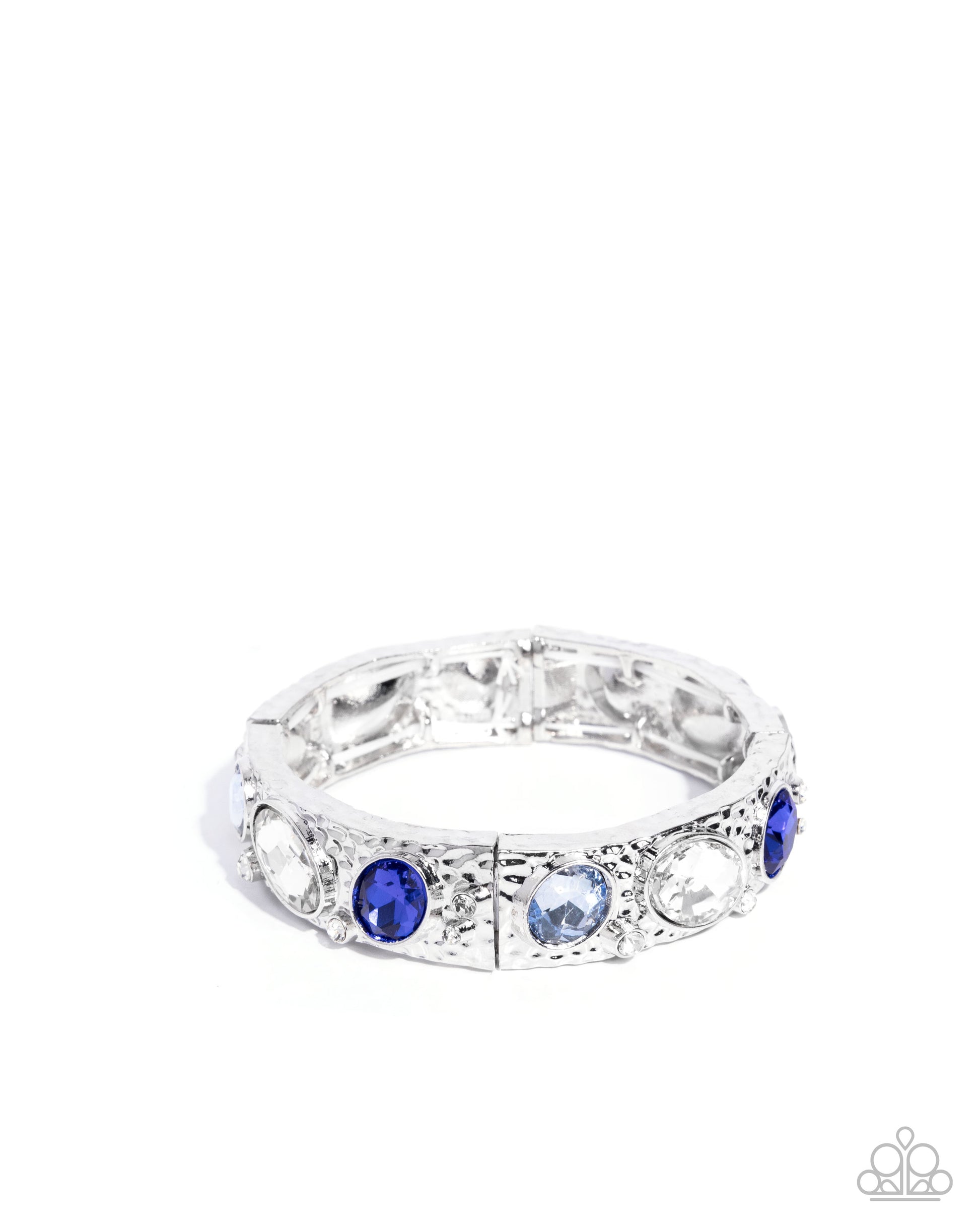 Silver ring with blue gemstones on a white background