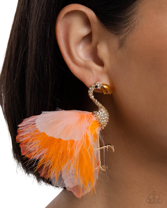 Feathered Flamingo Orange Earrings - Jewelry by Bretta