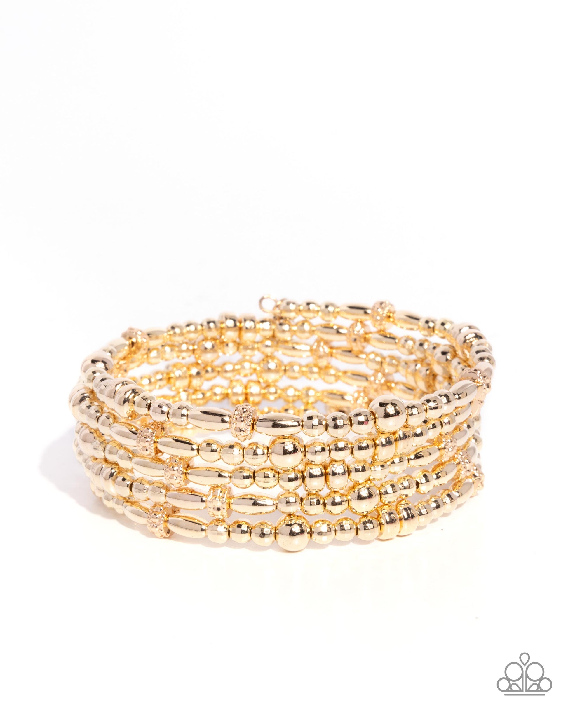 Gold beaded bracelet set on a white background