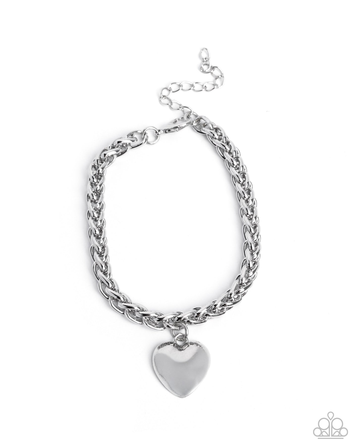 Silver chain bracelet with a heart charm on a white background