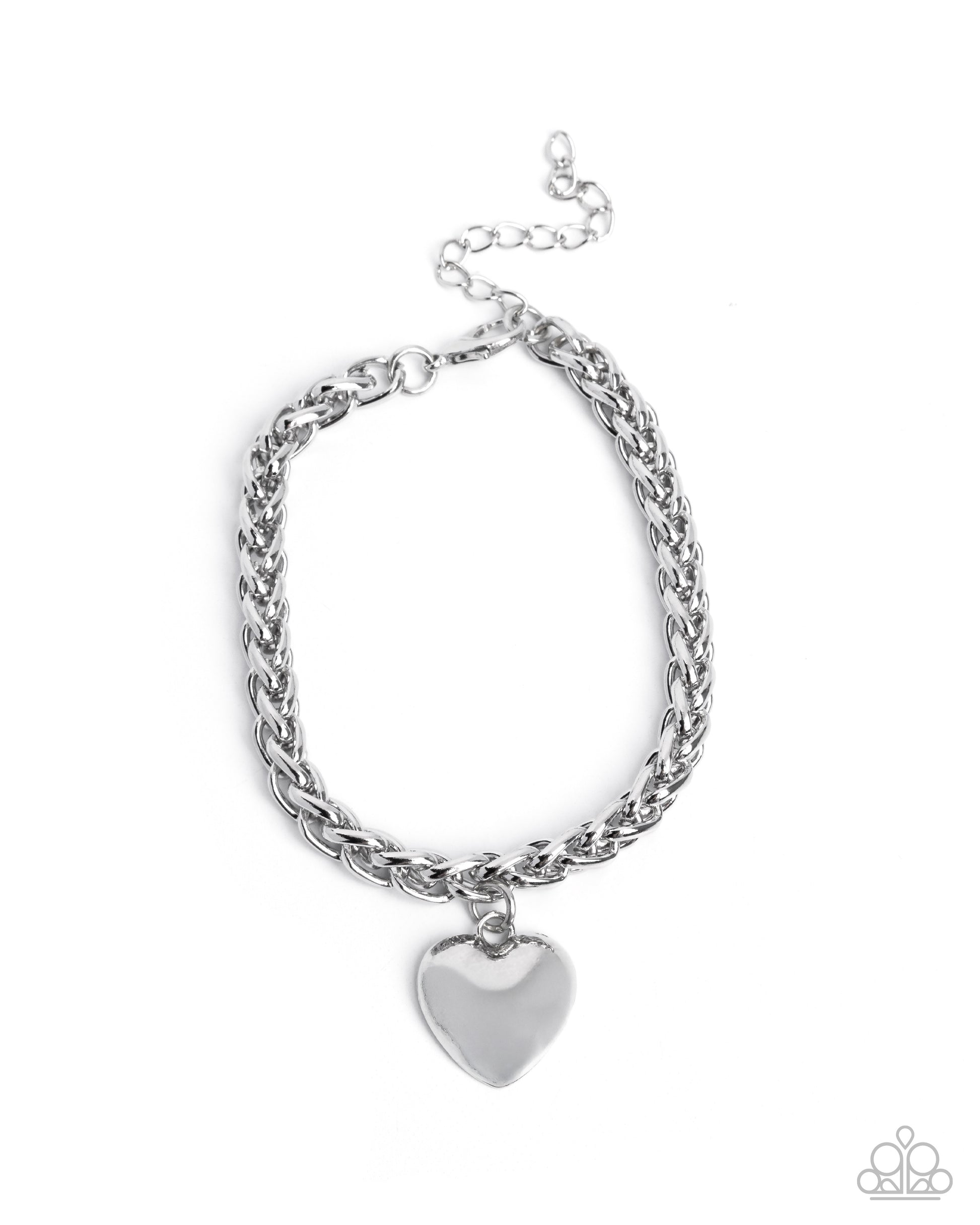 Silver chain bracelet with a heart charm on a white background