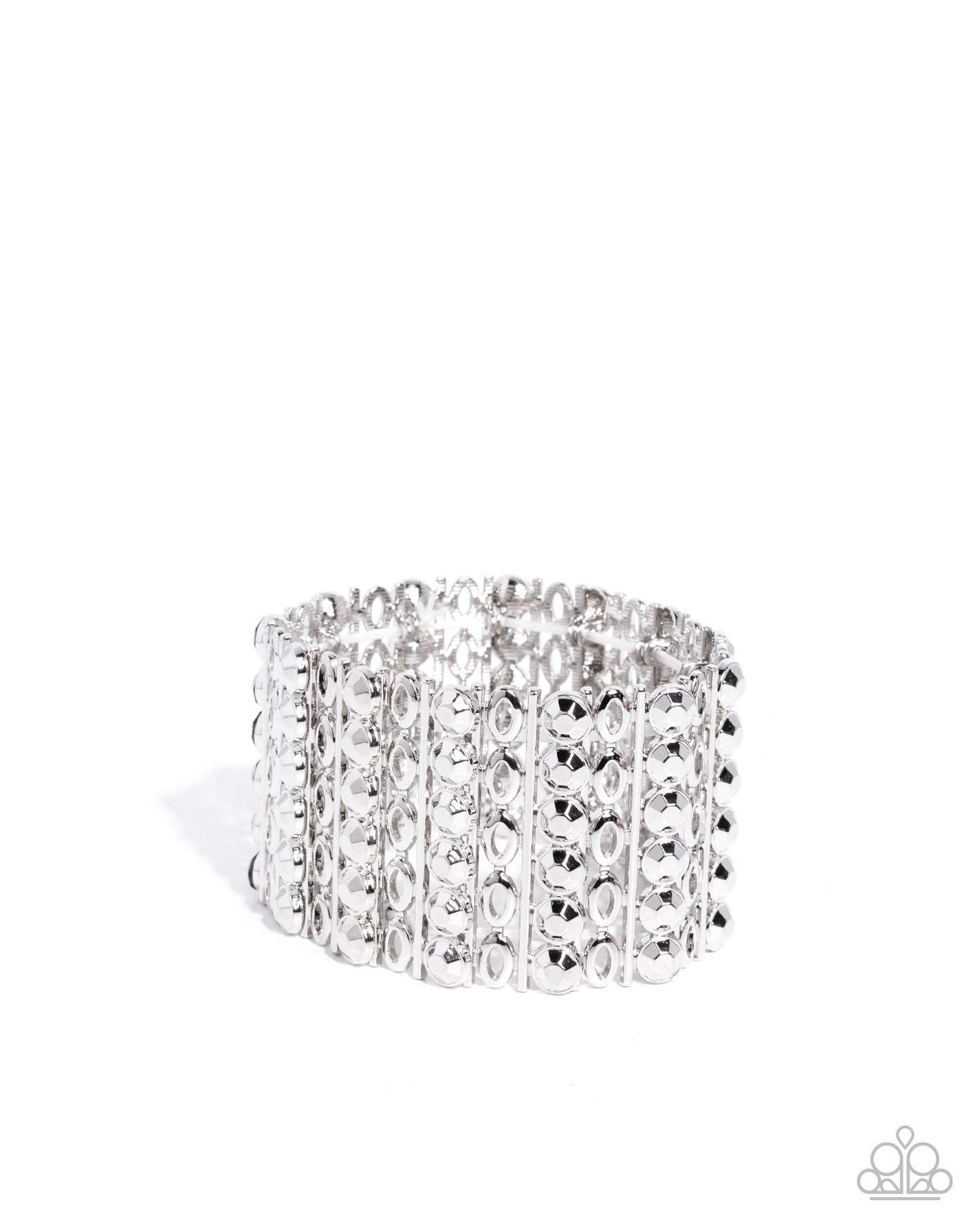 Silver bracelet with clear stones on a white background