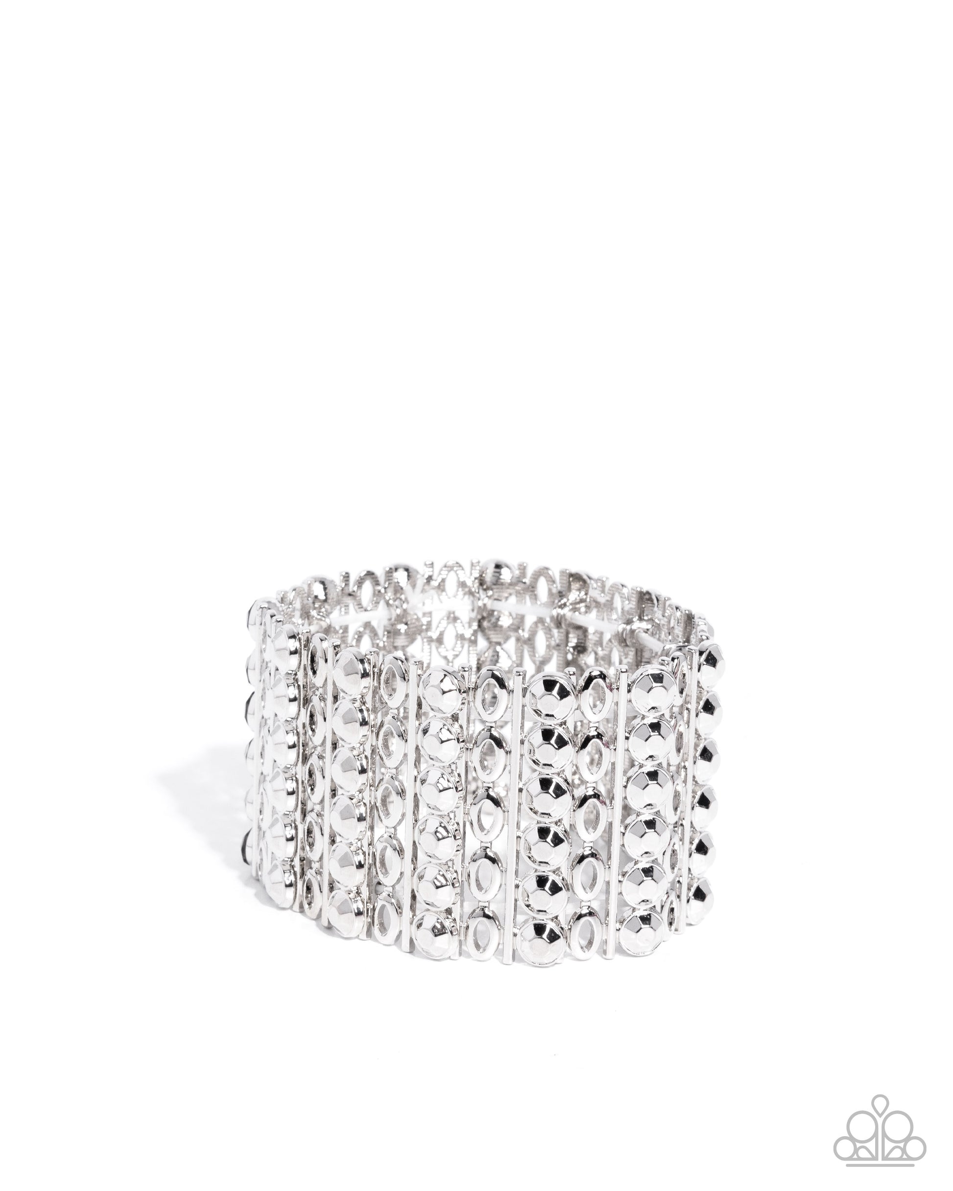 Silver bracelet with clear stones on a white background