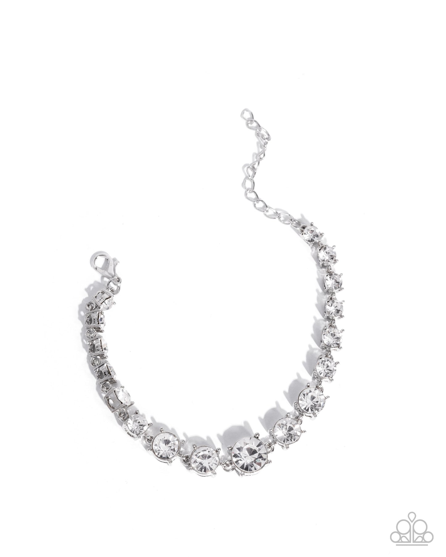 Silver bracelet with clear stones on a white background