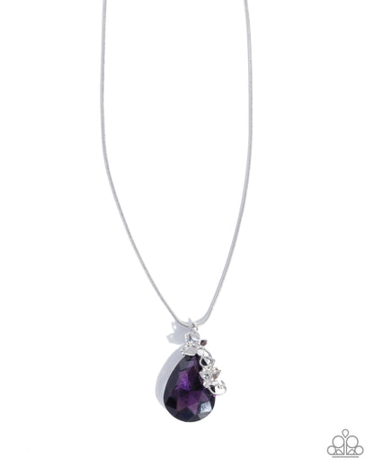 Necklace with a purple teardrop pendant on a white background