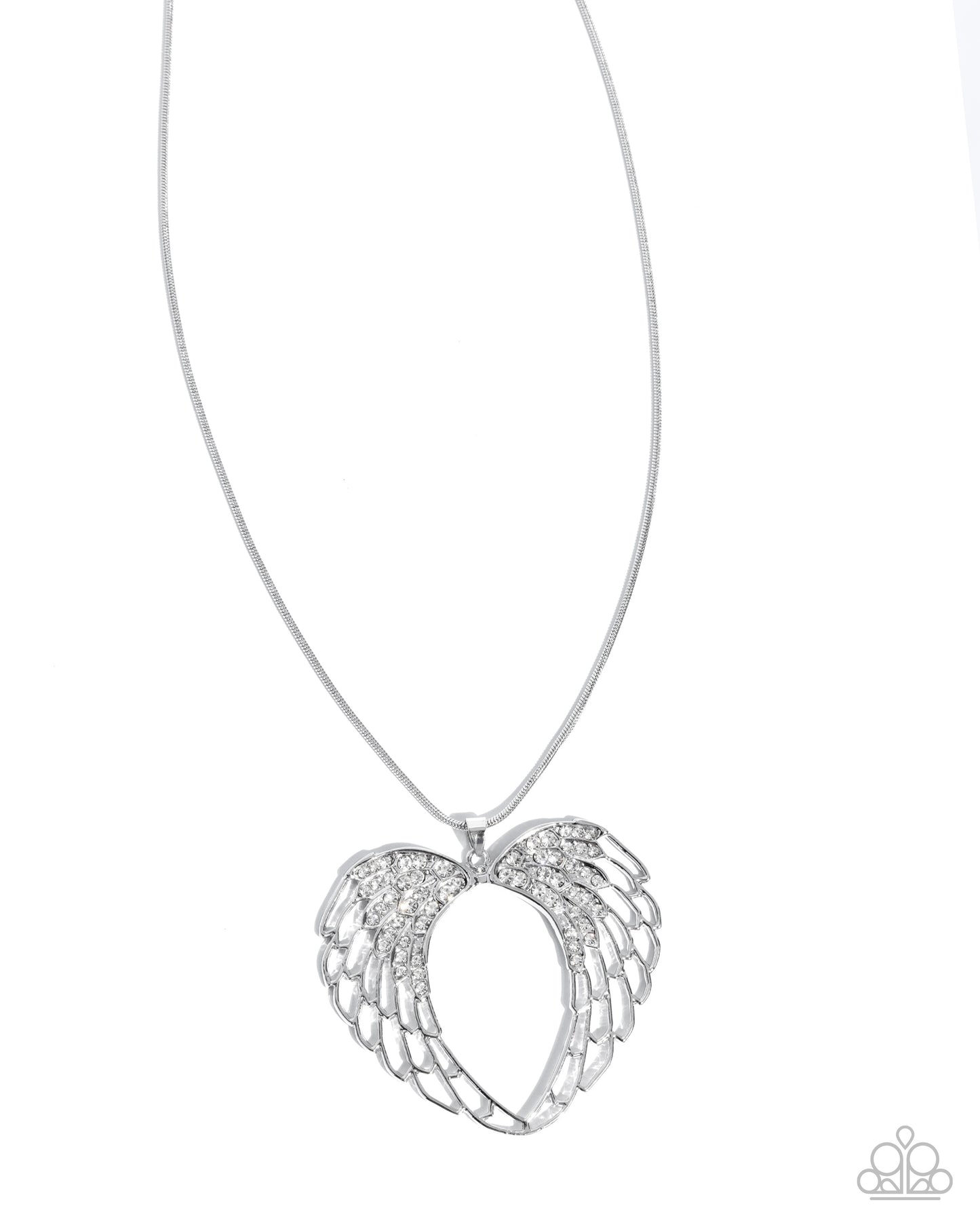 Silver angel wing necklace on a white background