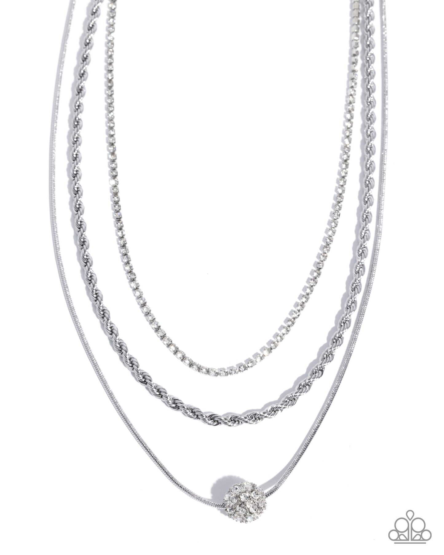 Three silver necklaces with a heart charm on a white background
