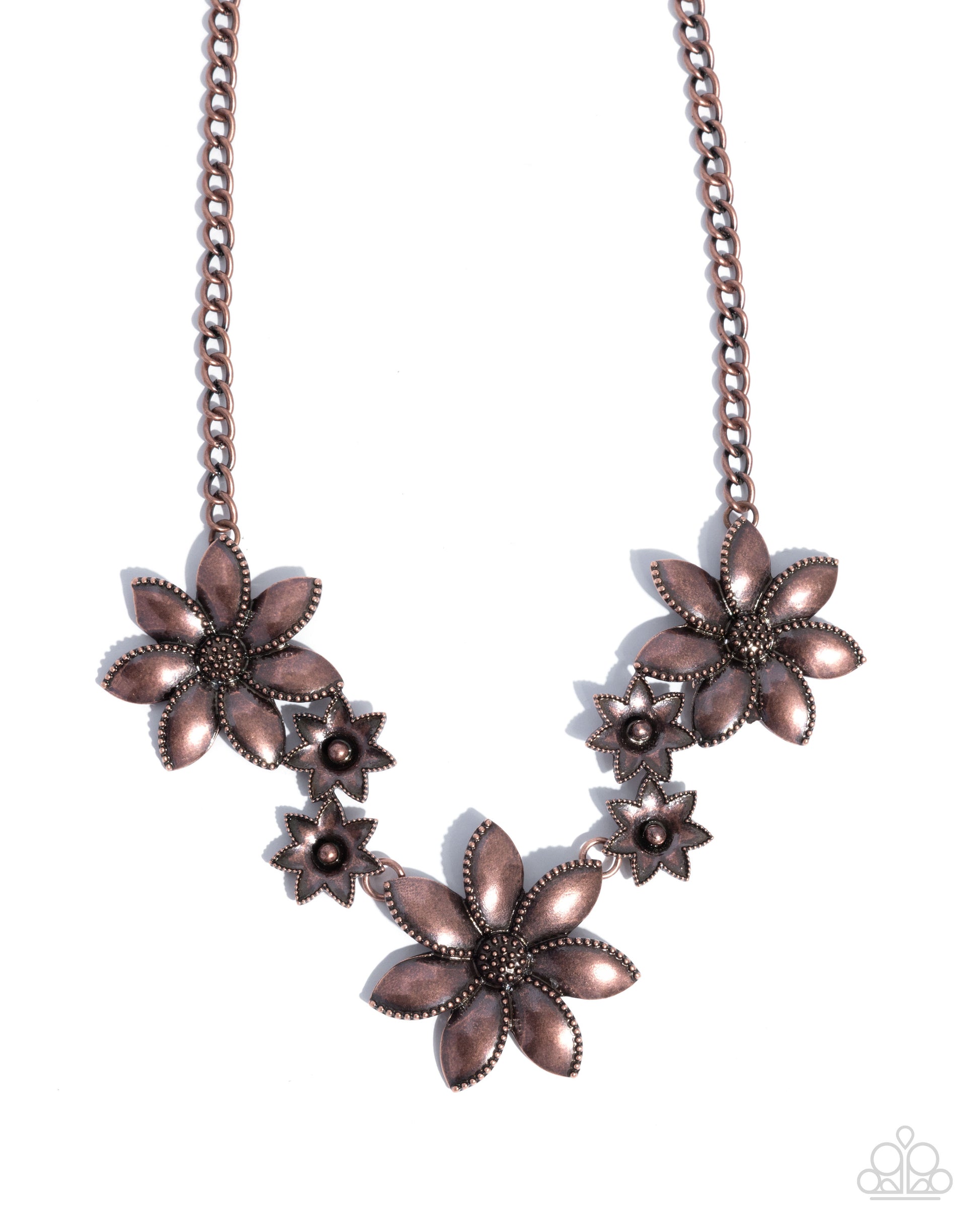Necklace with floral designs on a white background