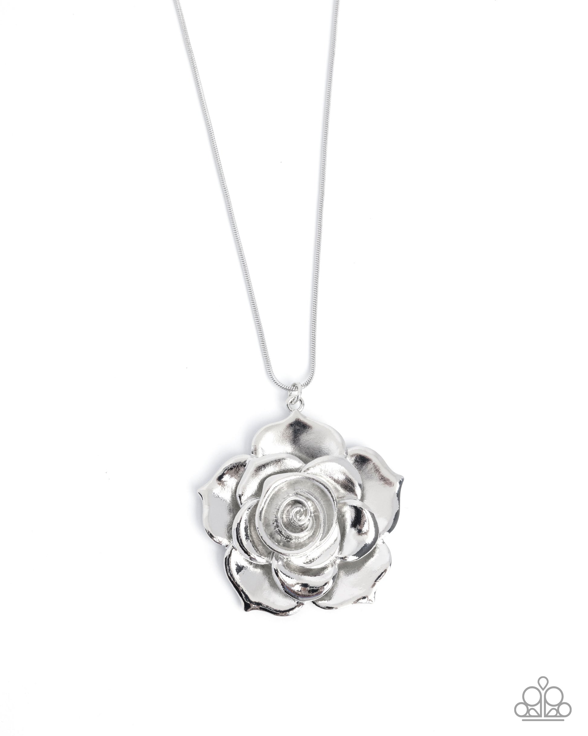 Restful Rose silver 3D rose necklace with matching earrings - Jewelry by Bretta