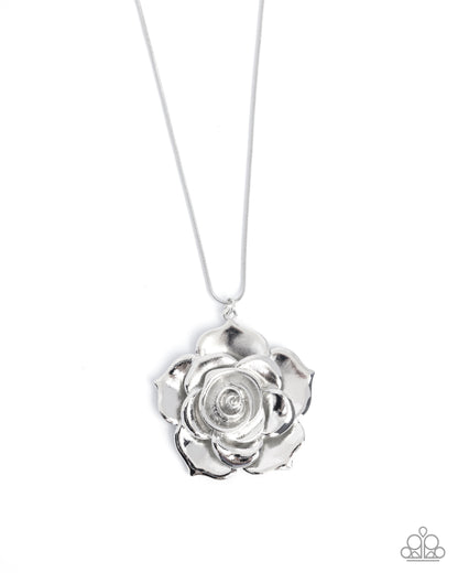 Restful Rose silver 3D rose necklace with matching earrings - Jewelry by Bretta