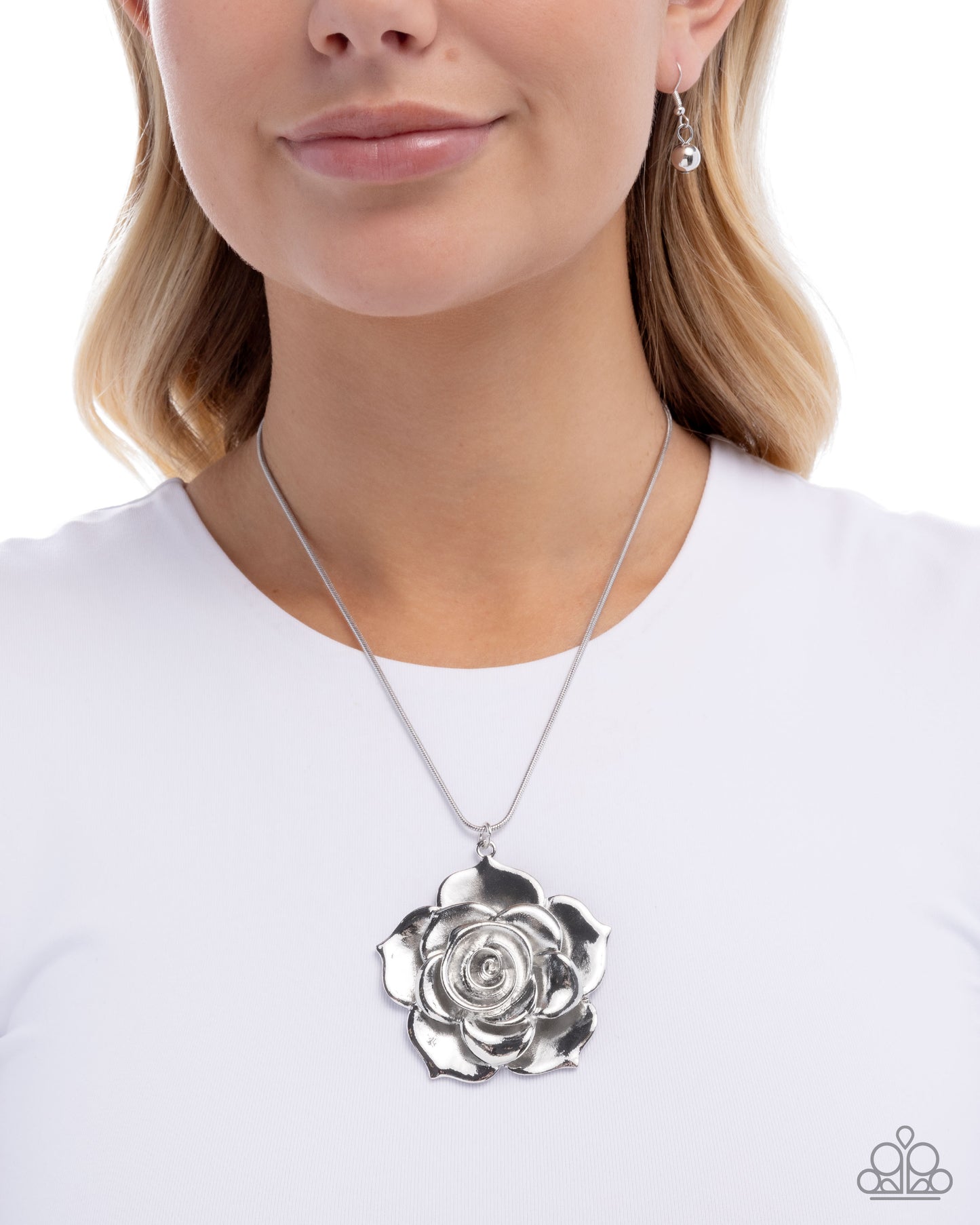 Restful Rose silver rose necklace detail view - Jewelry by Bretta