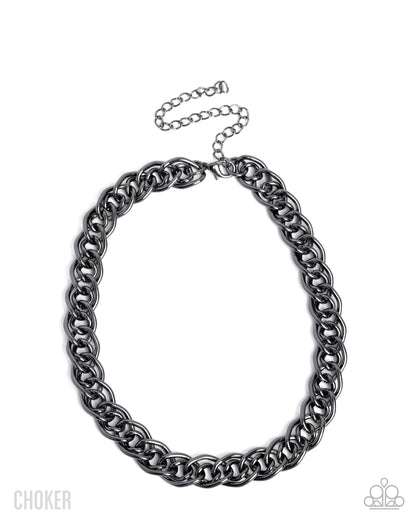 Black chain choker necklace on a white background
