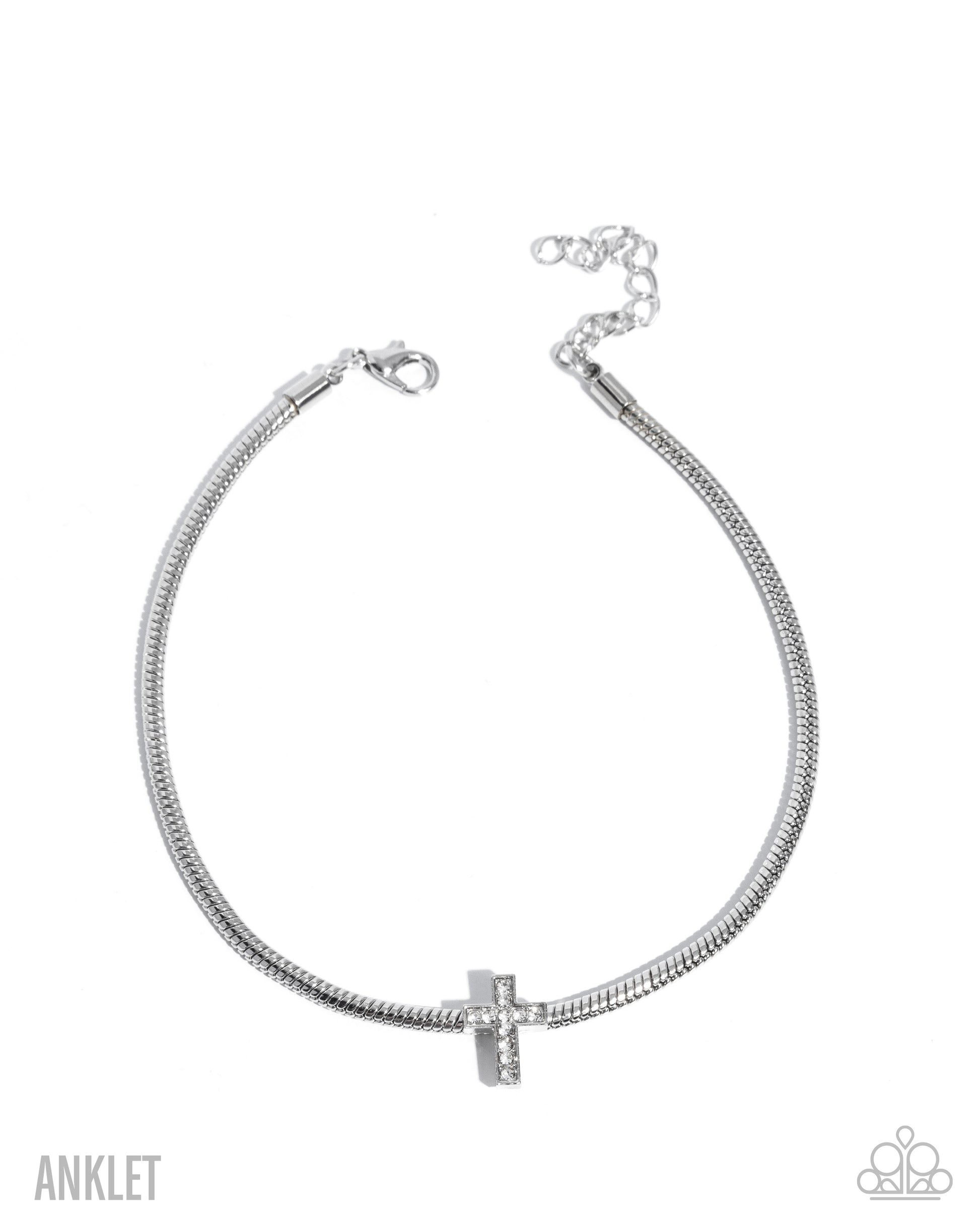 Silver anklet on a white background with 'Anklet' label.