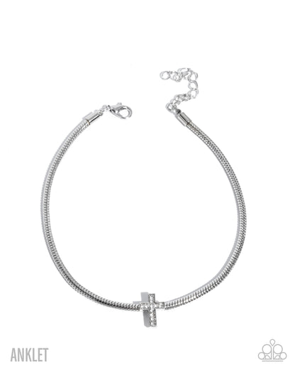 Silver anklet on a white background with 'Anklet' label.