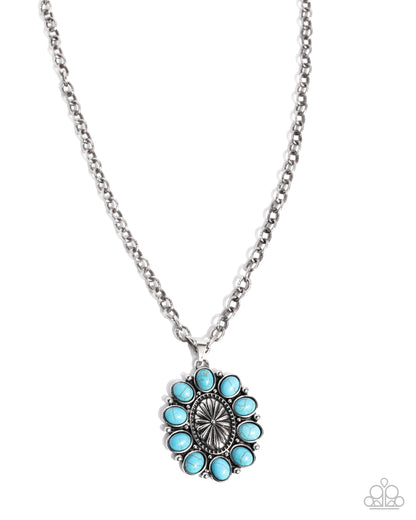 Necklace with turquoise floral pendant on a white background