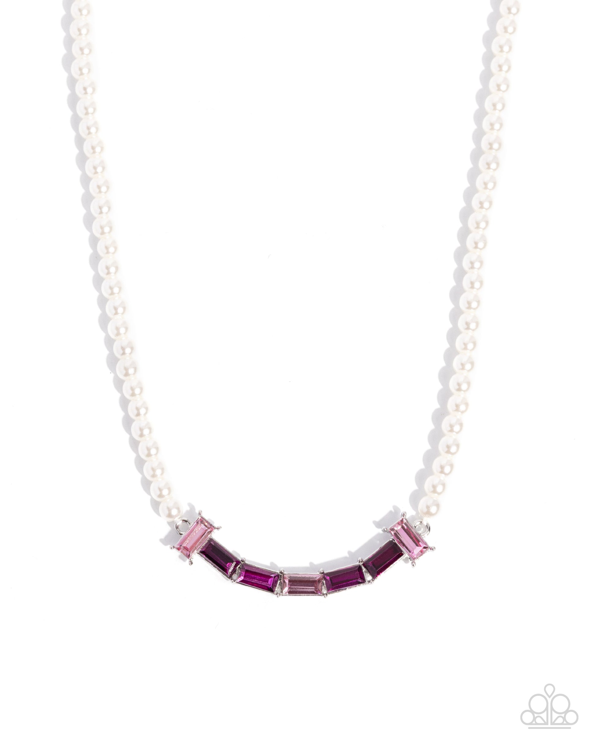 Necklace with pink and purple gemstones on a white background