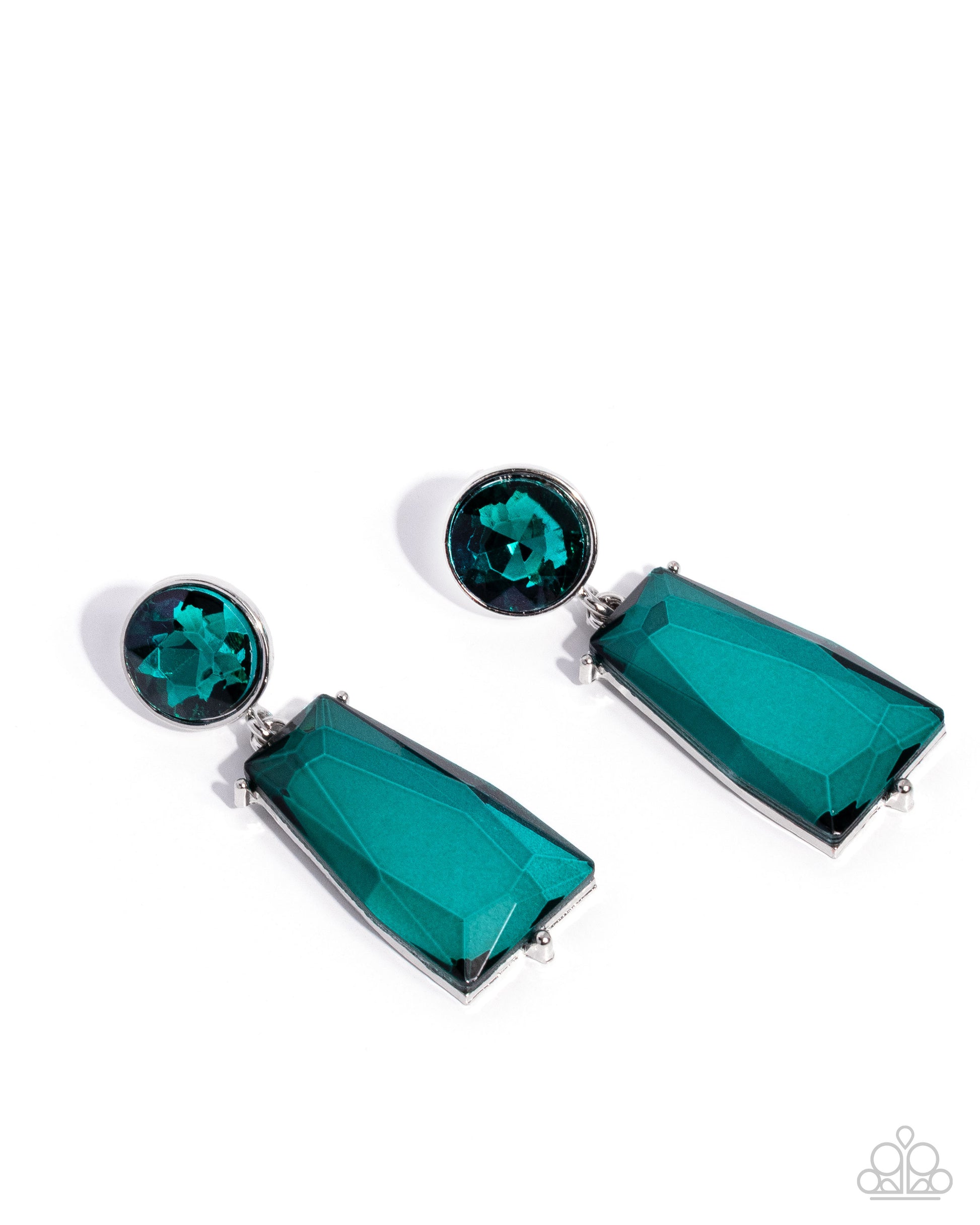 Teal gemstone earrings on a white background