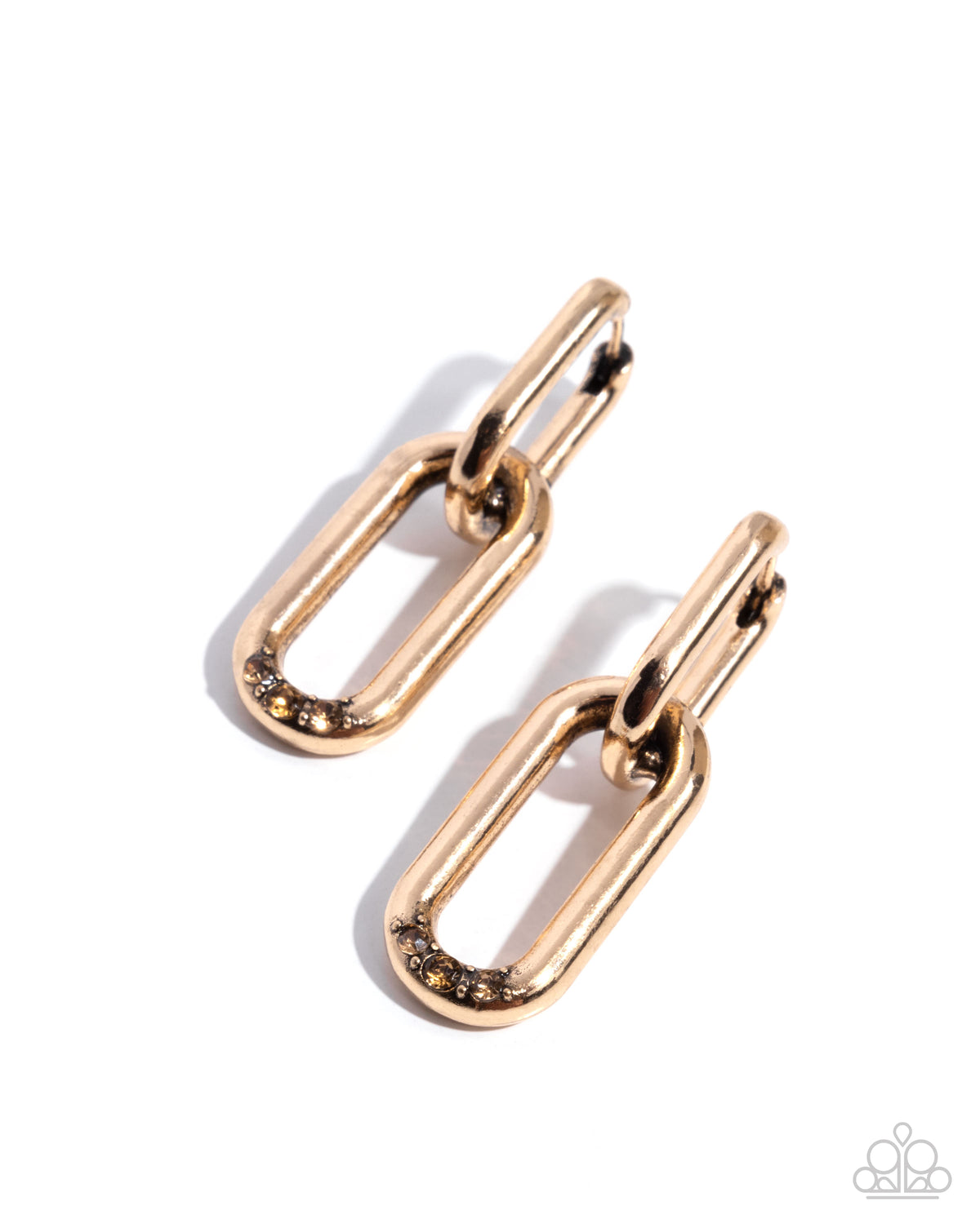 Lavish Links gold hoop earrings with topaz rhinestones
