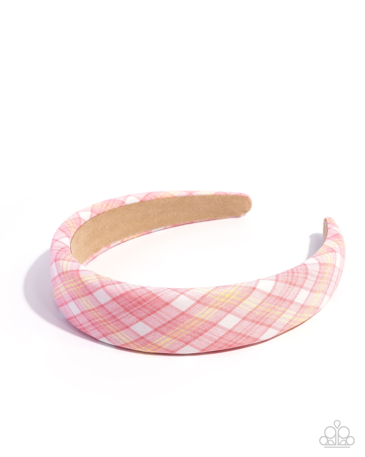 Pink and white checkered headband on a white background