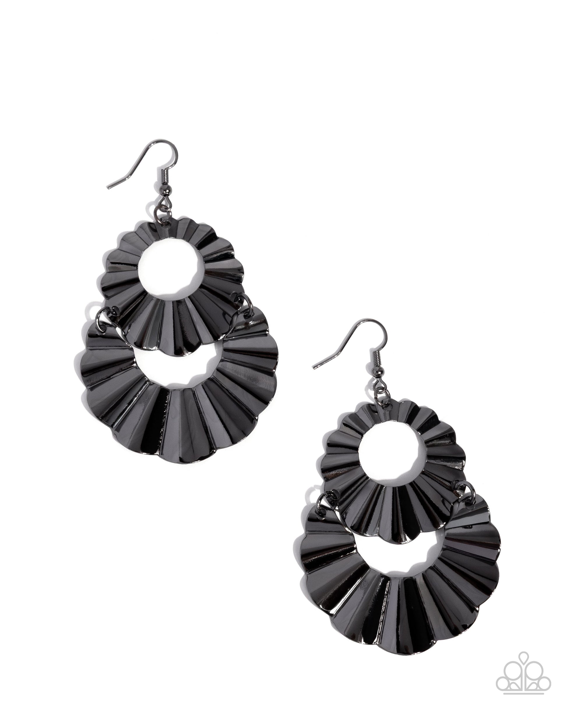 Black and gray earrings on a white background