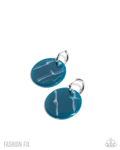 Paparazzi Spirited Show blue acrylic and silver hinge hoop earrings | Jewelry by Bretta