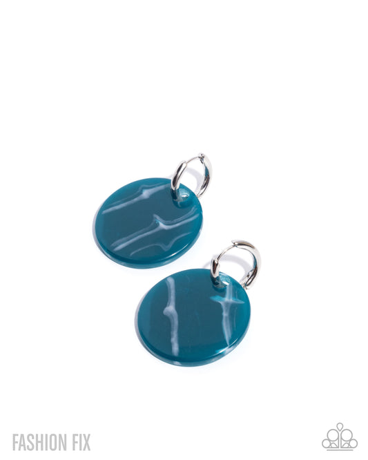 Paparazzi Spirited Show blue acrylic and silver hinge hoop earrings | Jewelry by Bretta