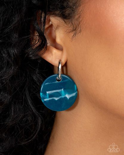 Spirited Show blue silver acrylic hinge hoop earrings, alternate view | Jewelry by Bretta