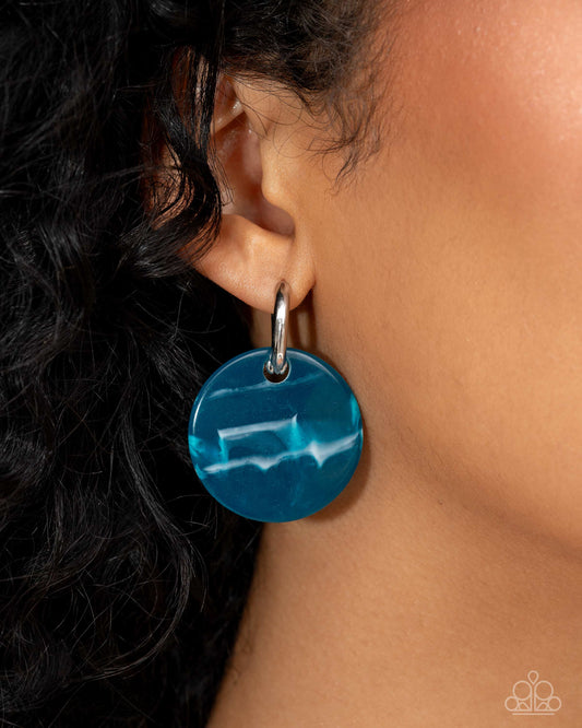 Spirited Show blue silver acrylic hinge hoop earrings, alternate view | Jewelry by Bretta