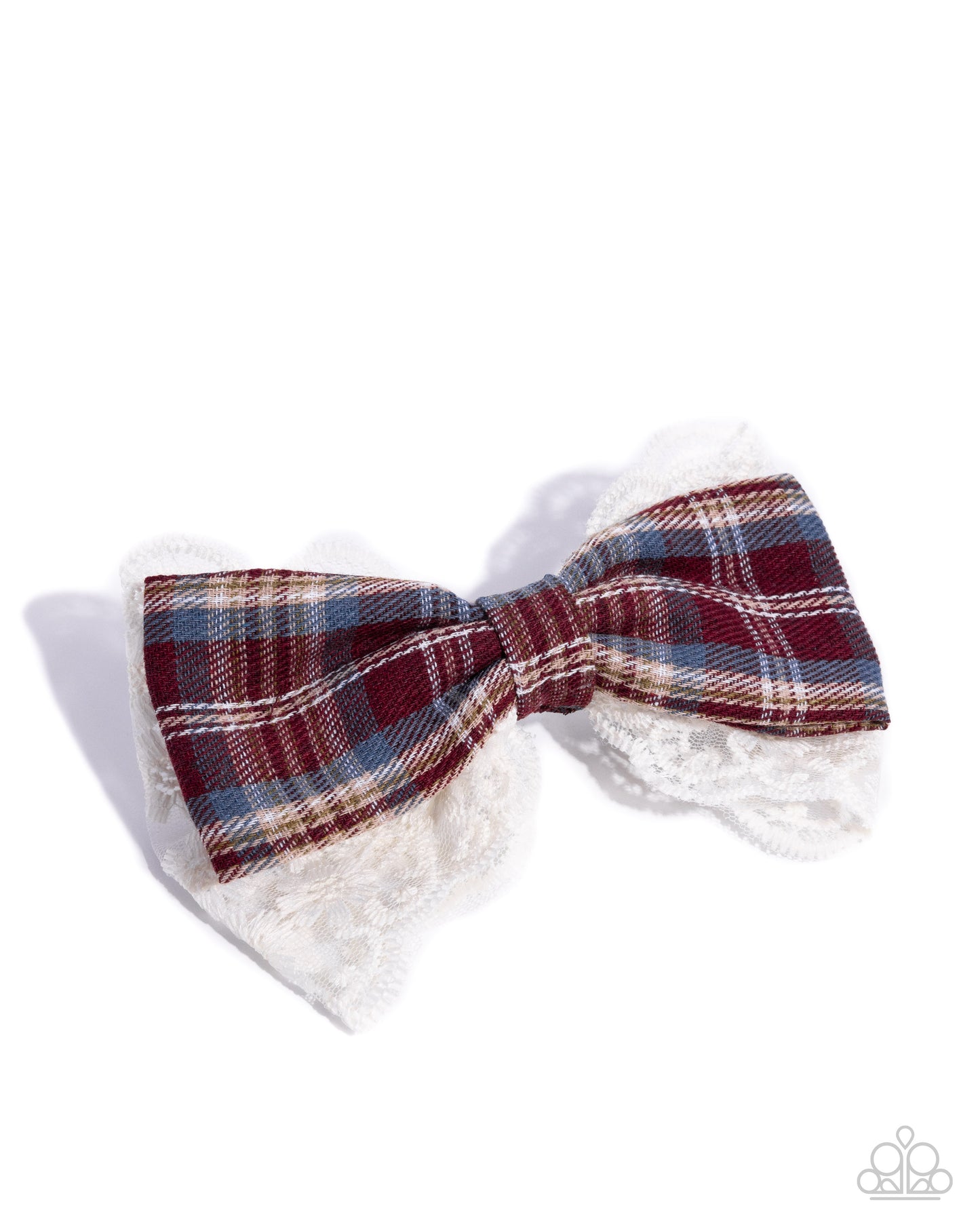 Plaid bow with white lace on a white background