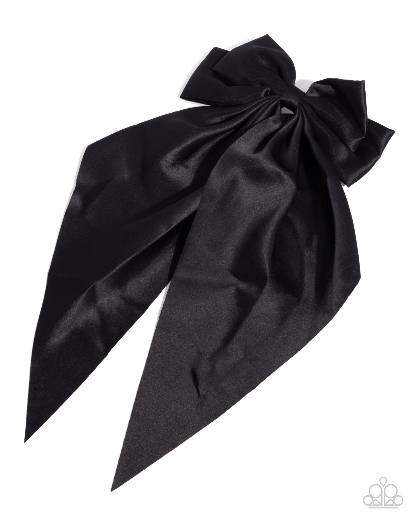 Black satin scarf with a large bow on a white background