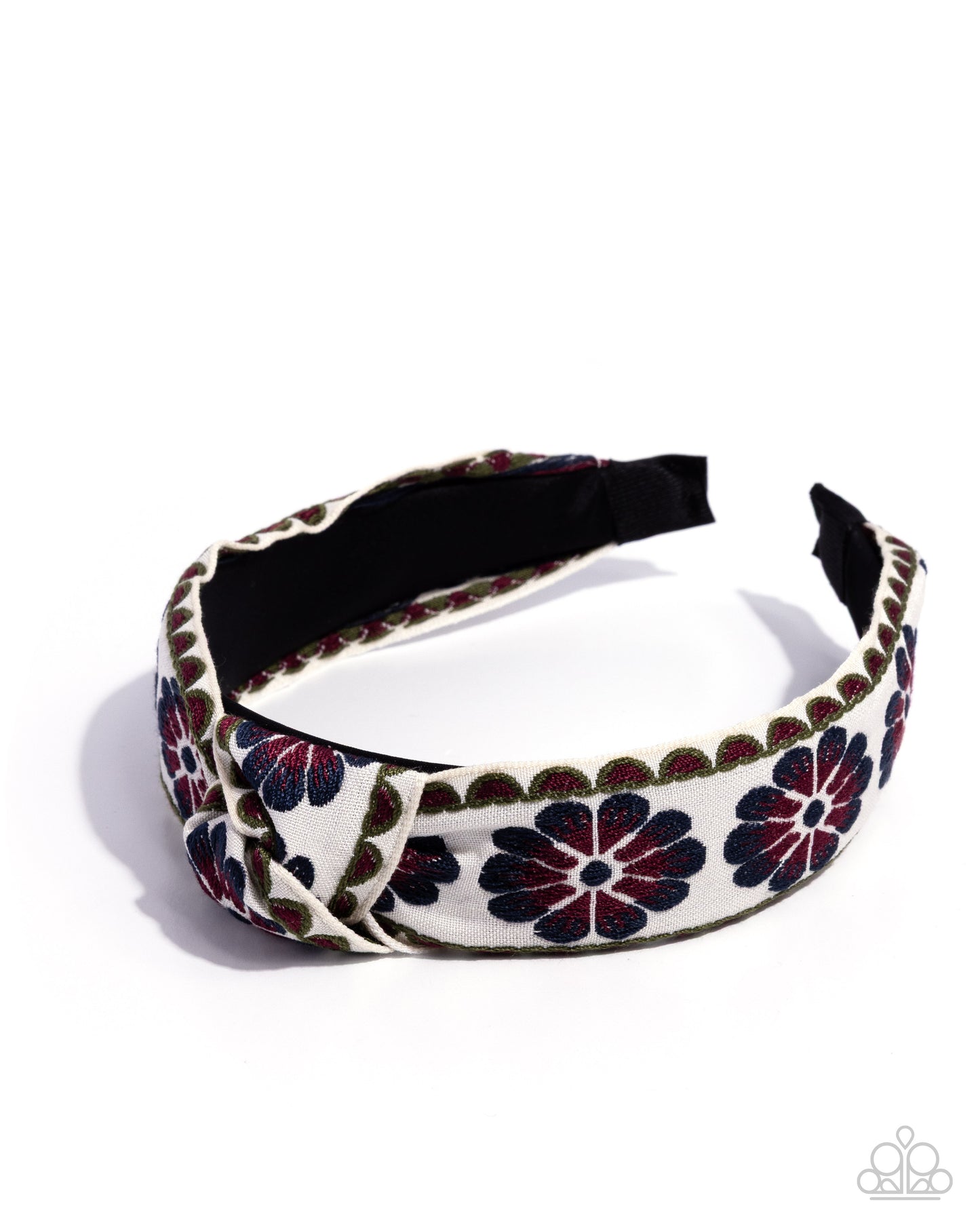 Decorative headband with floral pattern on a white background