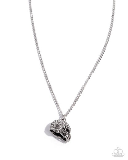 Silver necklace with a heart-shaped pendant on a white background