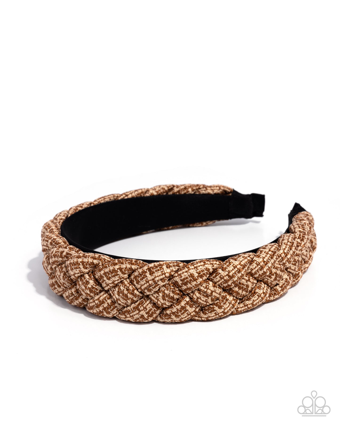 Brown woven headband on a white background