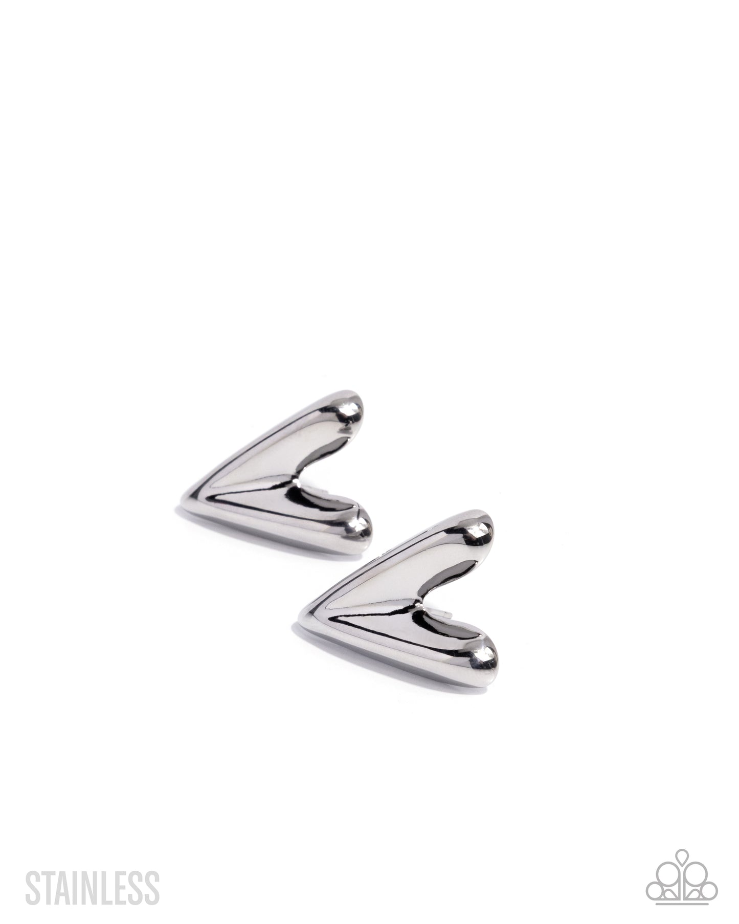Pair of silver V-shaped earrings on a white background