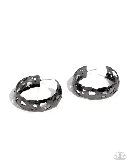 Warped Whisper black hammered gunmetal hoop earrings | Jewelry by Bretta