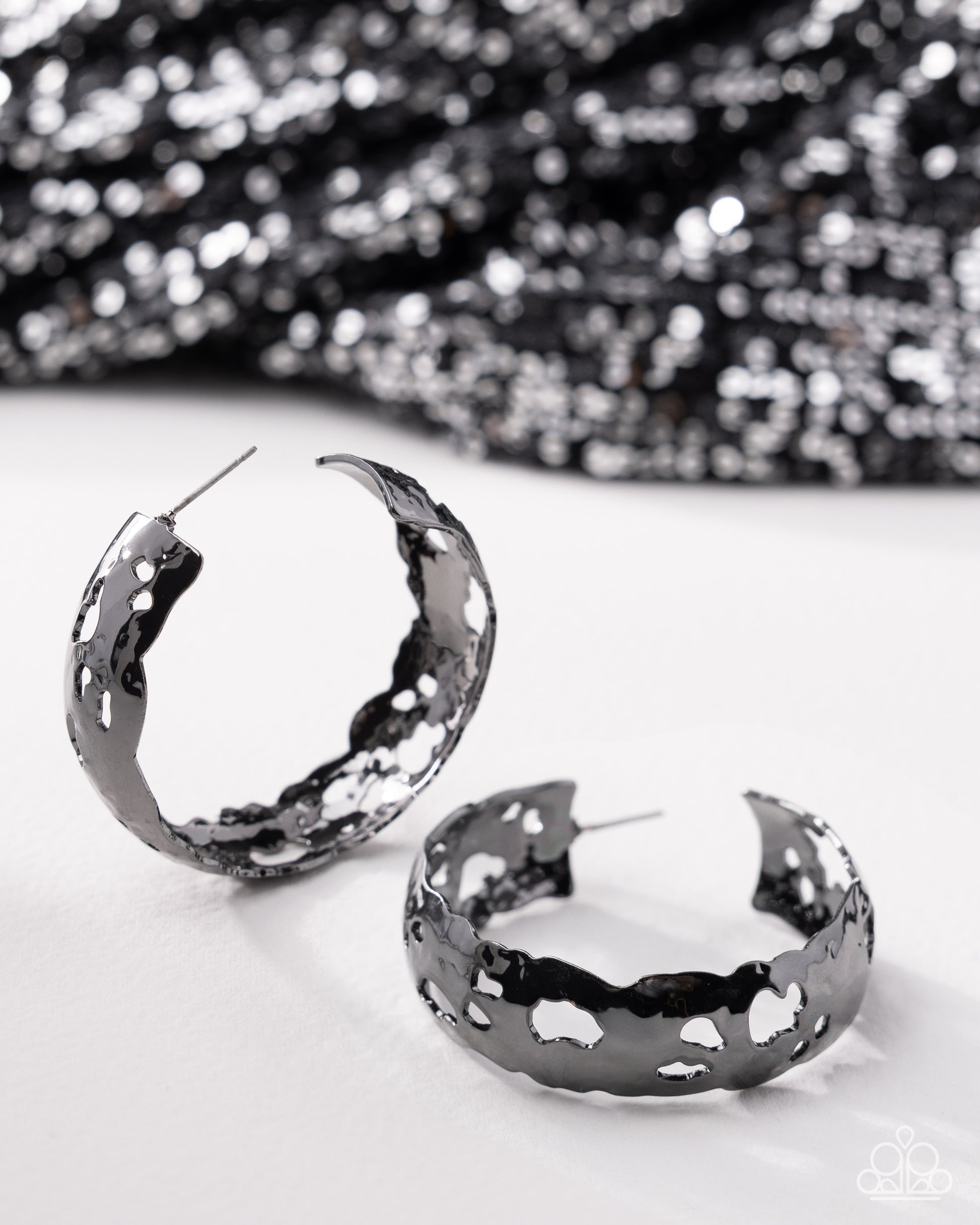 Warped Whisper bold gunmetal hoop earrings detail | Jewelry by Bretta