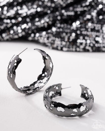Warped Whisper bold gunmetal hoop earrings detail | Jewelry by Bretta